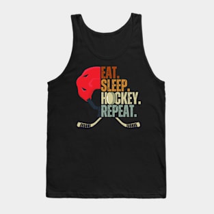 Eat Sleep Hockey Repeat Kids Adult Ice Hockey Retro Vintage Tank Top